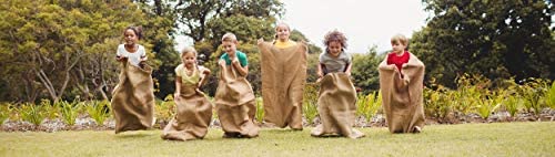 Potato Sack Race Bags for Kids and Adults, 6 Pack Gunny Sacks for Races, Party Games, Birthdays; 24 X 40 Large; by Mandala Crafts