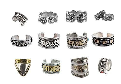 Unique Tibetan Silver Tone Alloy Mantra Engraved Filigree Ring