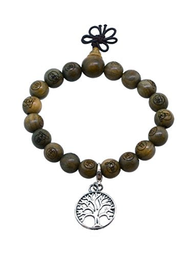 Mandala Crafts Tibetan Carved Sweet Smelling Wood Prayer Beads with a Removable Charm