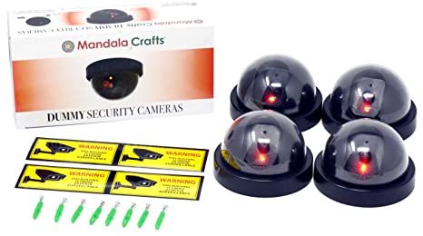 6 Dummy Fake Security Dome Cameras with Flashing Red LED Light CCTV Alert Warning Sticker Decal