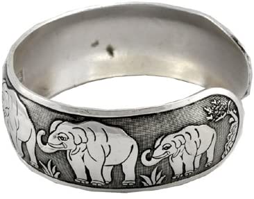 Side View of Unisex Alloy Silver Tone African Lucy Elephant Cuff Bracelet