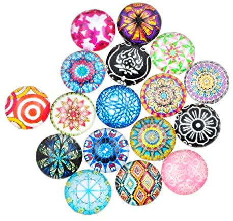 Mandala Crafts Round Glass Cabochon Beads with Printed Mosaic for Jewelry Making, Crafting, 200 PCs