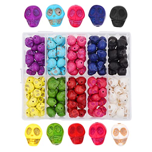 Mandala Crafts Howlite Carved Skull Beads for Jewelry Making Skull Charms - Small Skulls for Crafts - Bulk Skeleton Beads Skull Head Beads for Bracelet Spacer Necklace