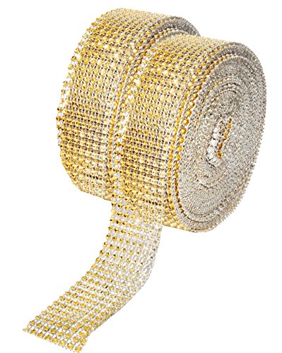 Mandala Crafts Faux Diamond Bling Wrap, Faux Rhinestone Crystal Mesh Ribbon Roll for Wedding, Party, Centerpiece, Cake, Vase Sparkling Decoration