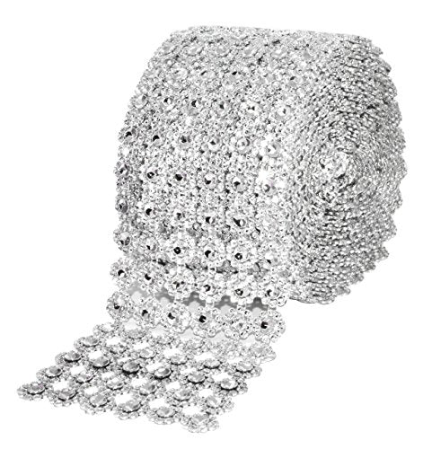 Mandala Crafts Faux Diamond Bling Wrap, Faux Rhinestone Crystal Mesh Ribbon Roll for Wedding, Party, Centerpiece, Cake, Vase Sparkling Decoration