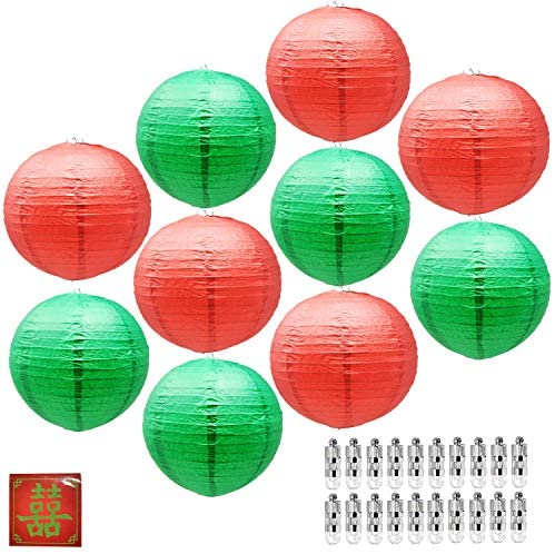 Mudra Crafts Christmas Paper Lanterns with Led Lights, Chinese Decorative Round Holiday Party