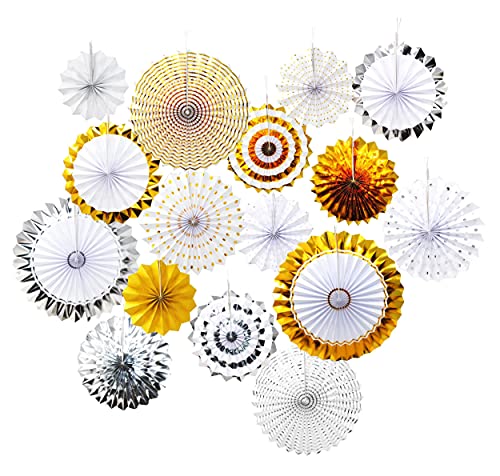 Mandala Crafts Hanging Paper Fans - 8 Pack Silver Party Decor | Wedding Graduation Birthday Decorations