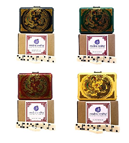 Dominoes Double 6 Game Set with Chinese Wood Dragon Gift Box for Adults and Kids; 28 Tile Pieces