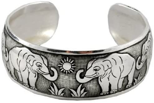 Unisex Alloy Silver Tone African Lucy Elephant Cuff Bracelet