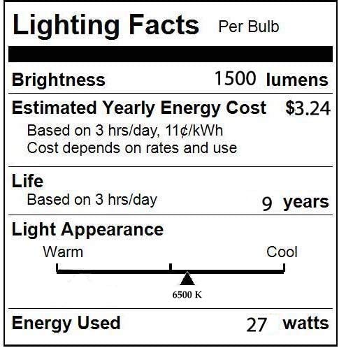 FML27 27-Watt 6500 K Compact Fluorescent Light Bulb Lighting Facts