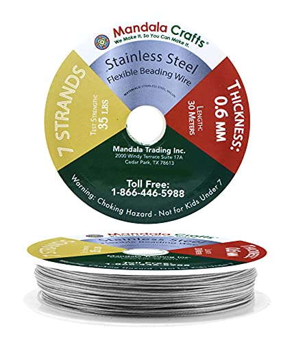 Mandala Crafts Tiger-Tail Beading Wire for Jewelry Making 7 Strand Bead Stringing Wire for Jewelry Making DIY Crafting