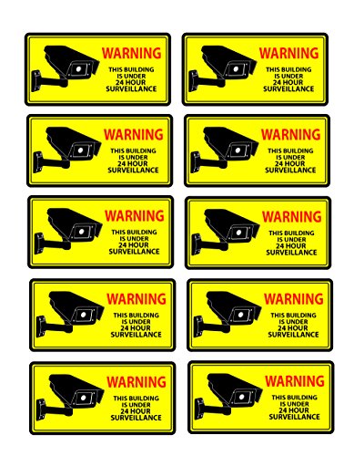 Pack of 10 Yellow Surveillance Stickers