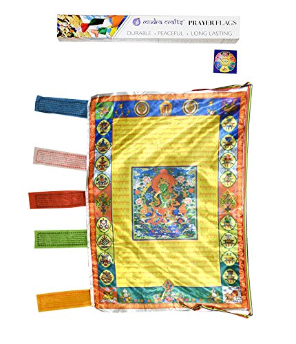 Mudra Crafts Tibetan Prayer Flags Vertical Banner - Nepalese Prayer Flags - Green Tara Prayer Flag Banner