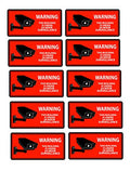 Pack of 10 Red Surveillance Recording Warning Rectangular Stickers