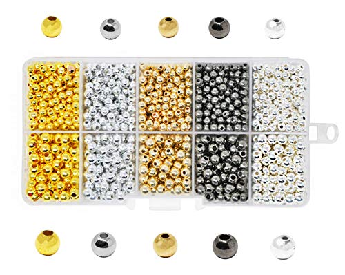 Mandala Crafts Round Spacer Beads for Jewelry Making and DIY Crafting 1500 Gold Silver Gunmetal Loose Metallic Plastic Beads 4mm 5mm