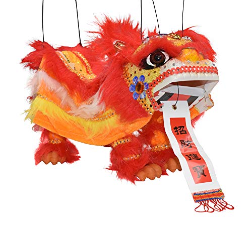 Red and Orange Chinese Marionette Lion Toy