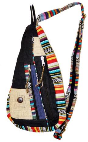 Mandala Tibetan Shop Bohemian Black Hemp Sling Backpack, Cool Backpack Cute Backpack