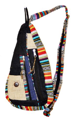 Mandala Tibetan Shop Bohemian Black Hemp Sling Backpack, Cool Backpack Cute Backpack