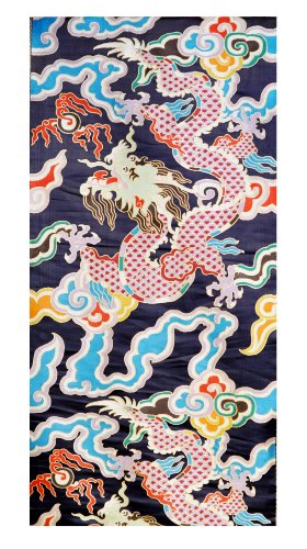 Navy Blue Colored Dragon Fabric
