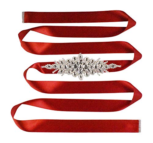 Wedding Dress Belt - Bridal Belt for Women Wedding Gown - Bridal Rhinestone Belts for Dresses by Mandala Crafts - Wine Red / Rhinestone Wedding Dress Belt - Bridal Belt for Women Wedding Gown - Bridal Rhinestone Belts for Dresses by Mandala Crafts - Wine Red / Rhinestone