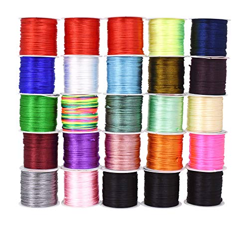 Dortrue Nylon Cord Satin String 2mm x 220 Yards 20 Colors Rattail Satin Silk Trim Cord for Friendship Bracelets, Necklaces, Jewelry Making, Chinese