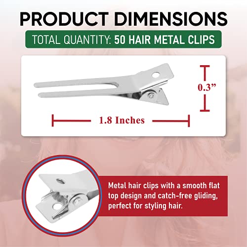 50 PCs Hairdressing Metal Double Prong Hair Clips for Styling Sectioning Setting