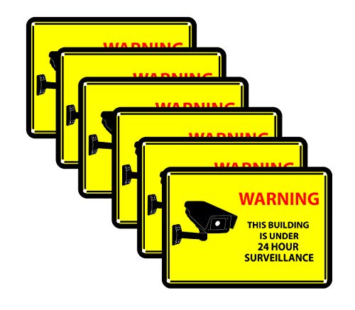 6 Yellow Surveillance Recording Decals