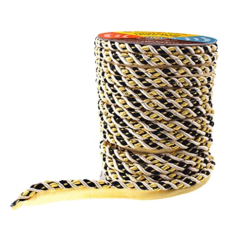 Mandala Crafts 5mm 3/16 inch Rayon Home dcor Piping Braided Trim Rope Twisted Cord (5mm, Gold)