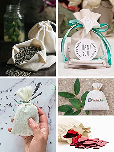 Mandala Crafts Cotton Muslin Bags with Drawstring - Natural Cotton Drawstring Bags - Unbleached Cloth Sachet Bags Empty Drawstring Pouch Set for Favor Gift