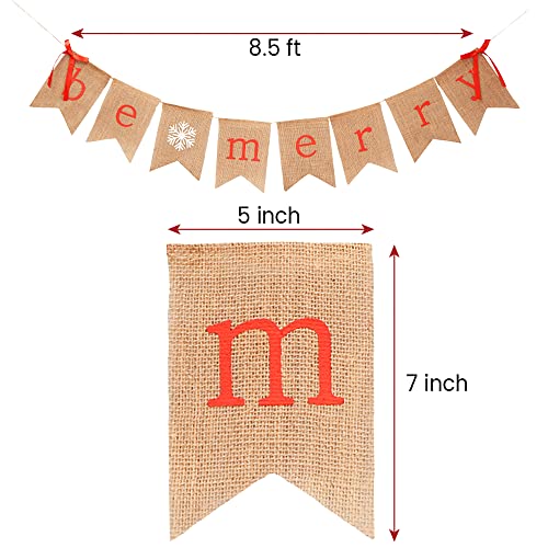 Be Merry Burlap Banner for Christmas Decorations- Hanging Sign Decor