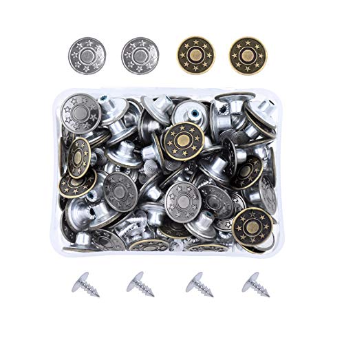 Mandala Crafts Jean Button Replacement Tack Button with Rivet Kit for Jeans Pants Suspenders Jackets Shorts Overalls 17mm 80 Sets