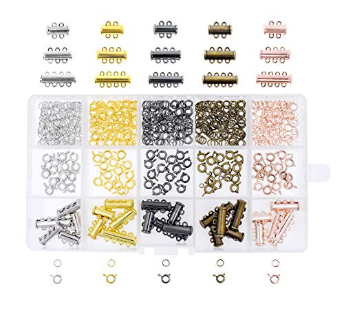 Mandala Crafts Necklace Layering Clasp - Necklace Separator for Layering - Layered Necklace Clasp Detangler Slide Lock Necklace Spacer Kit Assorted Colors 595 Pieces