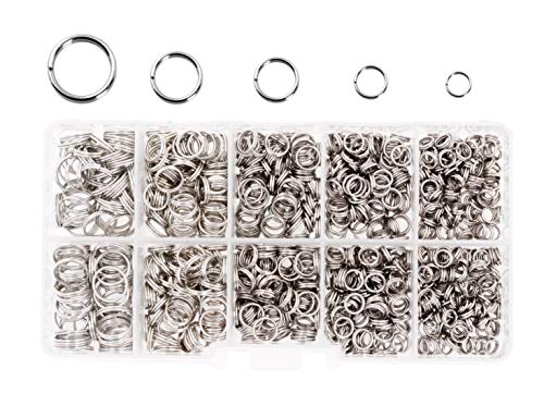Mandala Crafts Double Jump Ring, Split Ring for Jewelry Making, Chandelier Connectors, Keys, and Suncatchers (5mm 6mm 7mm 8mm 10mm 800 Pcs, Silver)