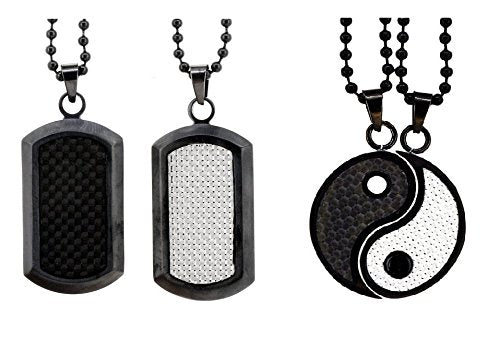 Matching Set Yin Yang a Pair of BFF Carbon Fiber Titanium Couple Necklaces