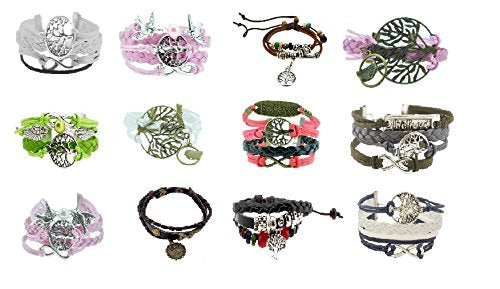 Mandala Crafts Women Teen Girls Tree of Life Infinity Love Believe Leather Bracelet