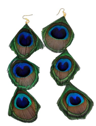 Long Genuine Peacock Feather Earrings