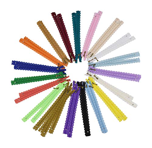 Lace Zippers for Sewing, Exposed Novelty Zippers with Decorative Lacy Edge for Sewing; Bulk 40 PCs, 20 Assorted Colors