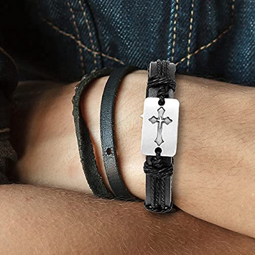 Sideways Cross Bracelet for Men and Women Cross Leather Bracelet for Men Confirmation Gifts for Teenage Boys