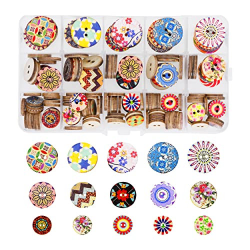 50Pcs 15mm Skull Painted 2 Hole Round Wooden Buttons For Crafts  Scrapbooking Clothing Decoration Sewing Accessory Wood Button
