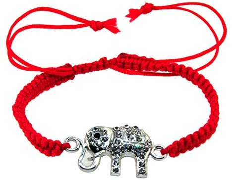 Mandala Crafts Kabbalah Amulet Lucky Knot Protection Rope Red String Bracelet (Elephant)