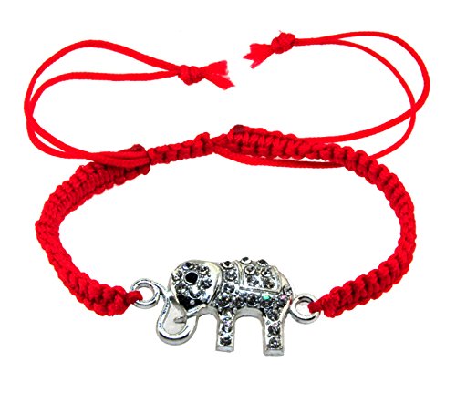 Mandala Crafts Kabbalah Amulet Lucky Knot Protection Rope Red String Bracelet (Elephant)