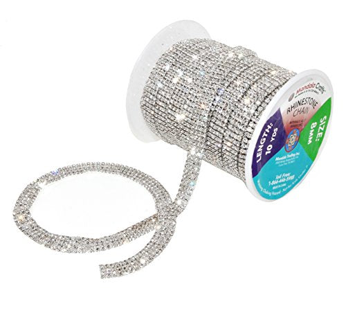 Mandala Crafts Rhinestone Cup Chain Trim Roll for Jewelry Making, Glass Crystal Glam Decor, Simulated Diamond Bling Wraps, Veils, Cakes