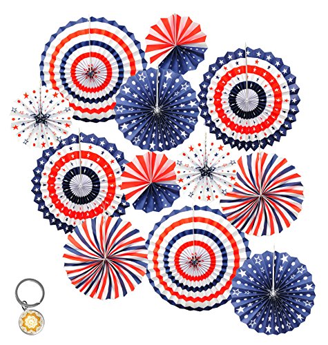 Patriotic Red White and Blue Decoration American Flag Paper Fan Set for 4th of July, Independence Day, USA Holiday, Election, Political Party