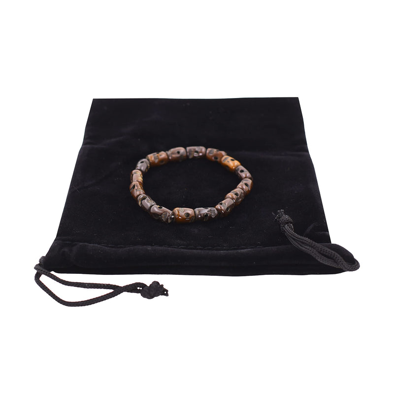 Mudra Crafts Yak Bone Skull Bracelet for Men Women - Adjustable Skull Mala Beads Tibetan Skull Wrist Mala for Yoga Meditation