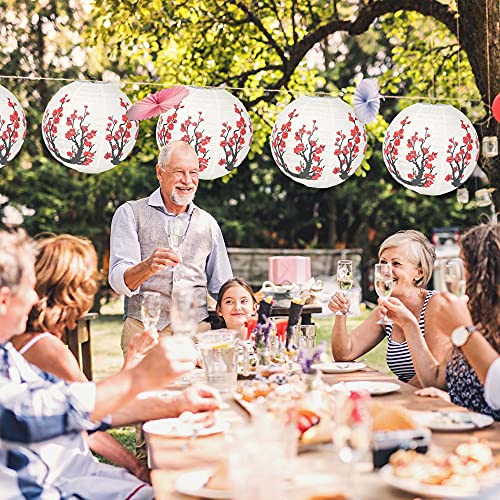 5 PCs Cherry Blossom Paper Lanterns with 10 Lights for Cherry Blossom Décor Flower Chinese Lanterns with Lights - 12 in Round Sakura Hanging Japanese Lantern Kit for Party Decoration