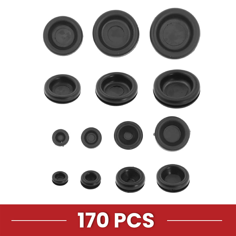 Rubber Grommet Kit Eyelet Ring Rubber Gasket Assortment - 170 Rubber Plugs for Holes Wiring Automotive Plumbing Electrical Firewall Cable Wire