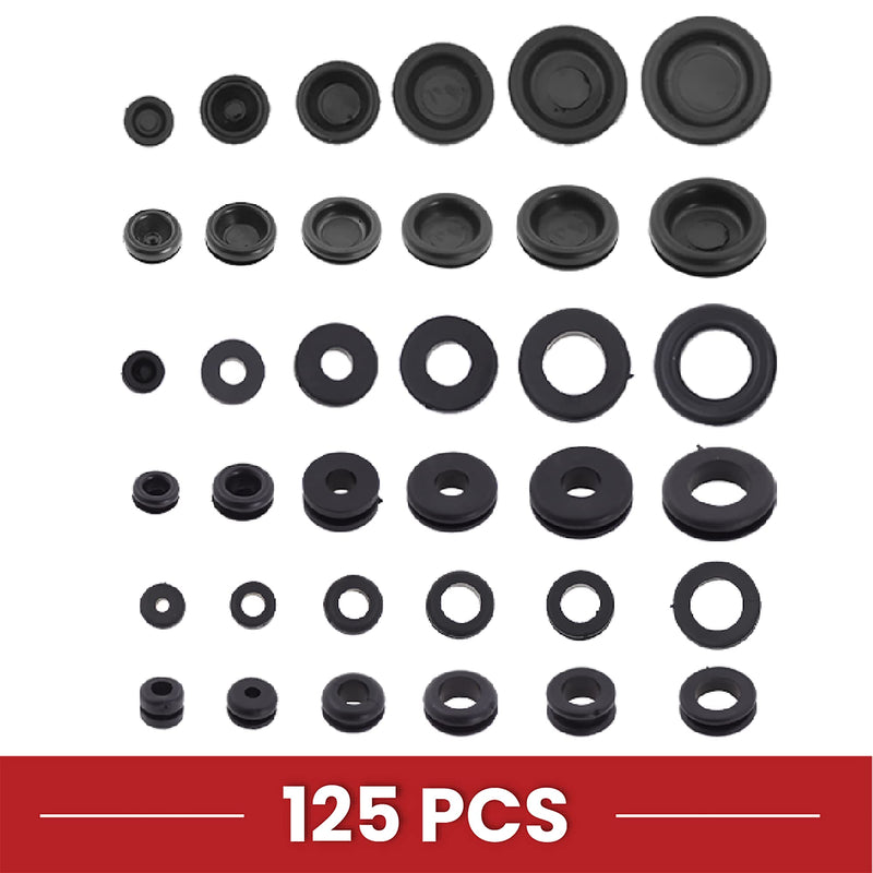 Rubber Grommet Kit Eyelet Ring Rubber Gasket Assortment - 125 Rubber Plugs for Holes Wiring Automotive Plumbing Electrical Firewall Cable Wire