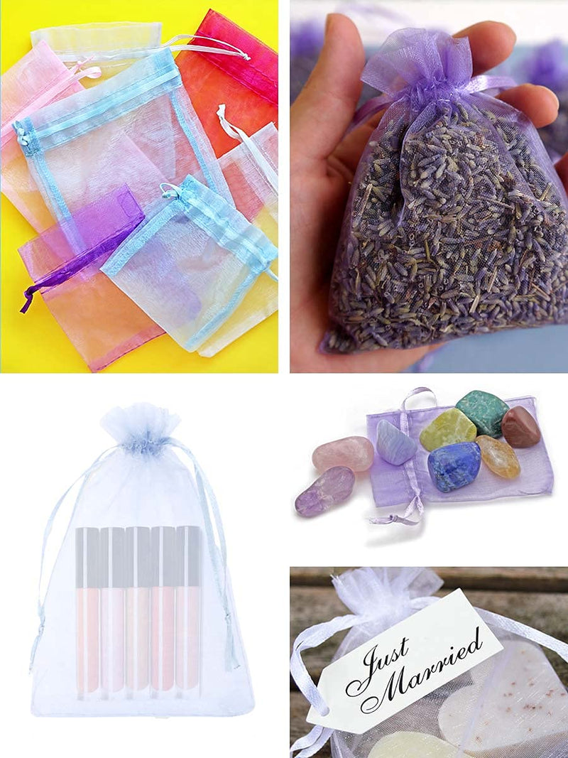 200 Sheer Organza Bags for Wedding Party Favor Bags - Small Mesh Bags Drawstring Pouch Sachet Bags Jewelry Bags for Small Business 4 X 6 Inches Mixed Color