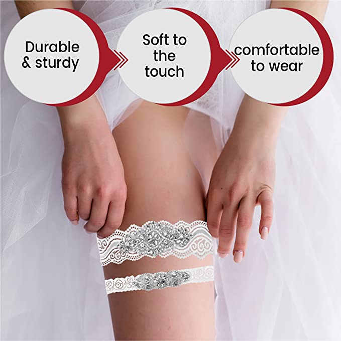 Mandala Crafts Wedding Garters for Bride - Rhinestone Wedding Garter Belt Set for Wedding - Lace Bridal Garters for Bride