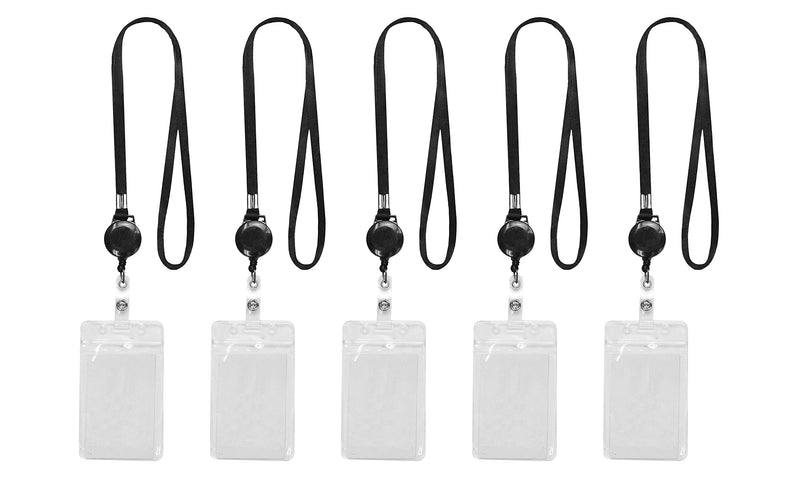 Retractable Lanyard with ID Holder - Badge Lanyard with Retractable Reel Vertical Name Badge Retractable Lanyards for ID Badges Pack of 5